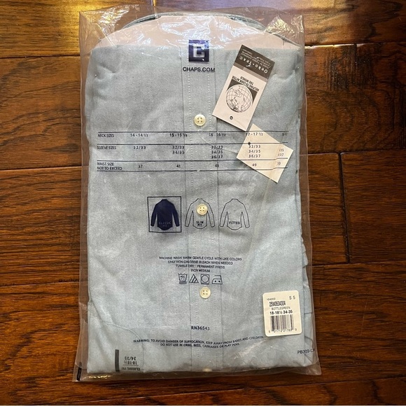 Chaps Men's Blue Button Down Classic Fit Shirt Size Wrinkle Free 18/18.5 34/35 - Picture 6 of 11